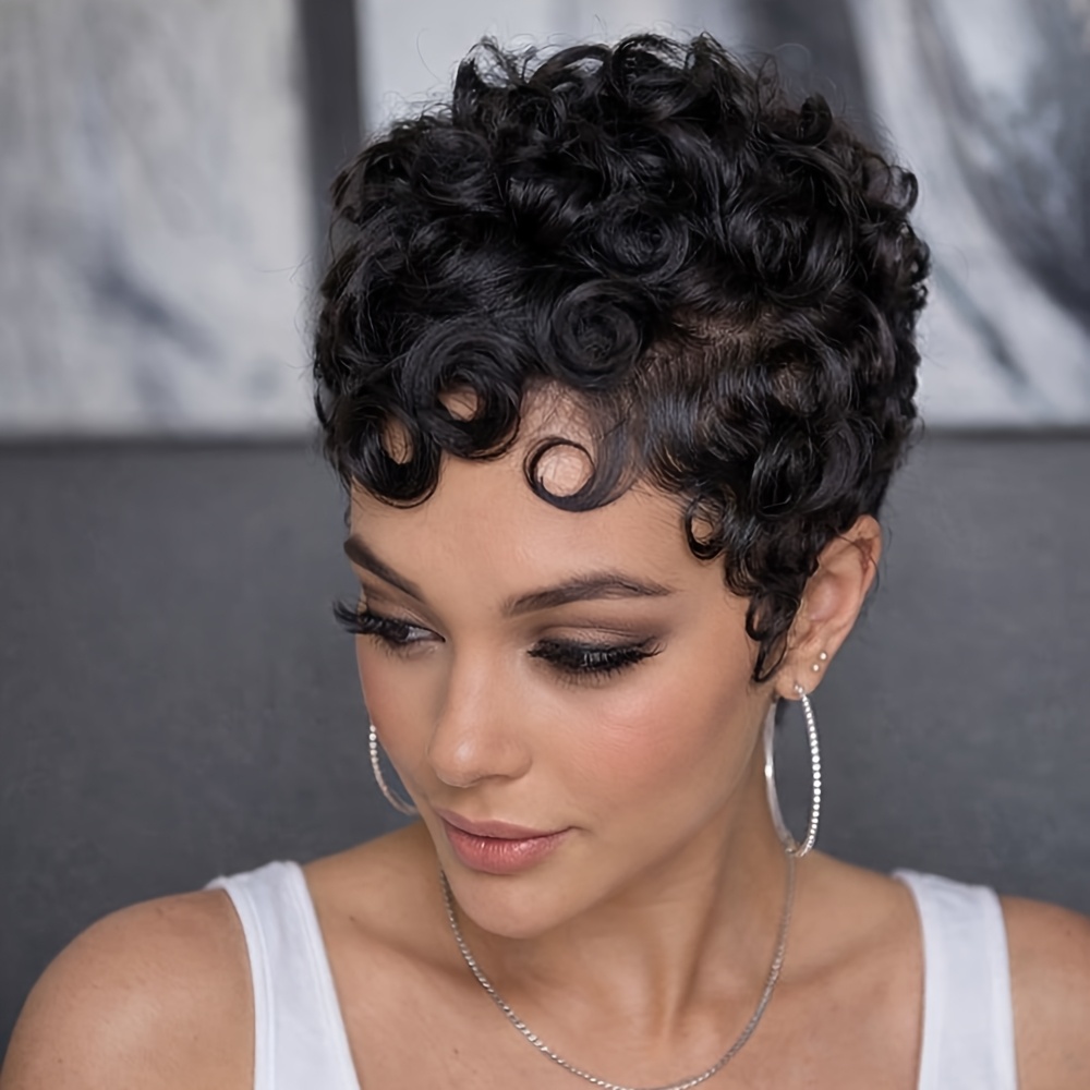 TEMU Perruque 13X4 HD Lace Front en cheveux humains pour femmes - une perruque courte, bouclée, à couches, colle, pré-épilée avec des profondes,