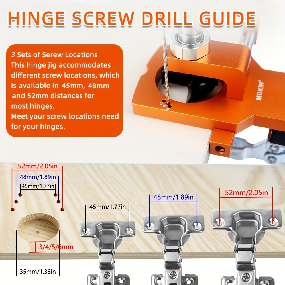 一套   隐形铰链定位器孔开孔器，木工柜门钻孔导向定位器，可调节多功能冲击工具套装，适用于木工、金属和铝制品，手动操作，无需电池 商品详情 2