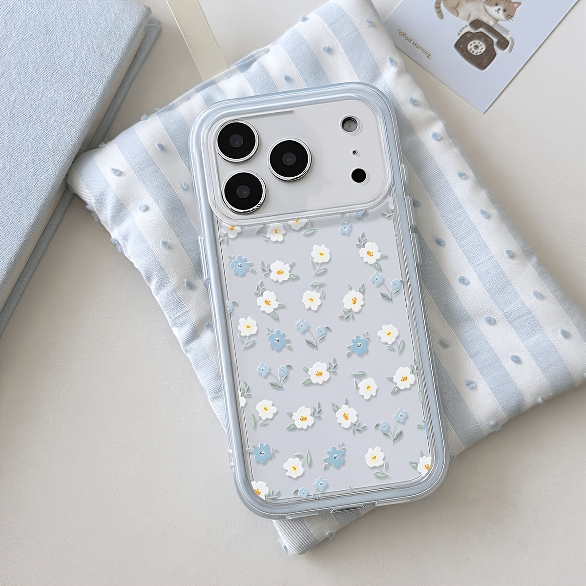 TEMU Phone Case - White Small Floral Clear Phone Case, Easy Literary Small Flower Painted Tpu Soft Shell, Full Lens Protection Anti-drop Case,
