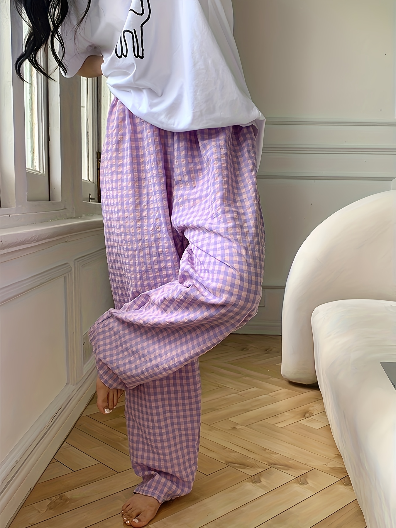 plaid pajama bottoms women long loose fit Temu Ireland