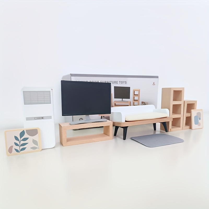 Nordic Style Wooden Mini Furniture Toys - Kitchen, Bedroom, Bathroom, Room, Living Room Scenes Sold Separately - Dollhouse Additions, Suitable For, Decorating Dollhouse