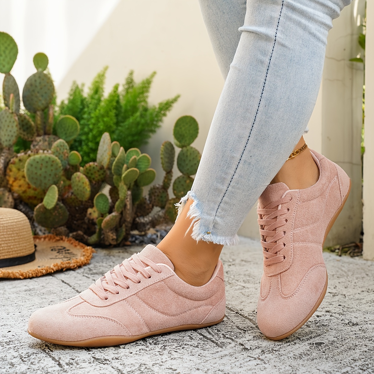 TEMU Women's Pink Casual Sneakers, Lace-up Flat Soft Sole Training Shoes, Comfortable Low-top Daily Footwear, Women Shoes Elegant Women Shoes Shoes