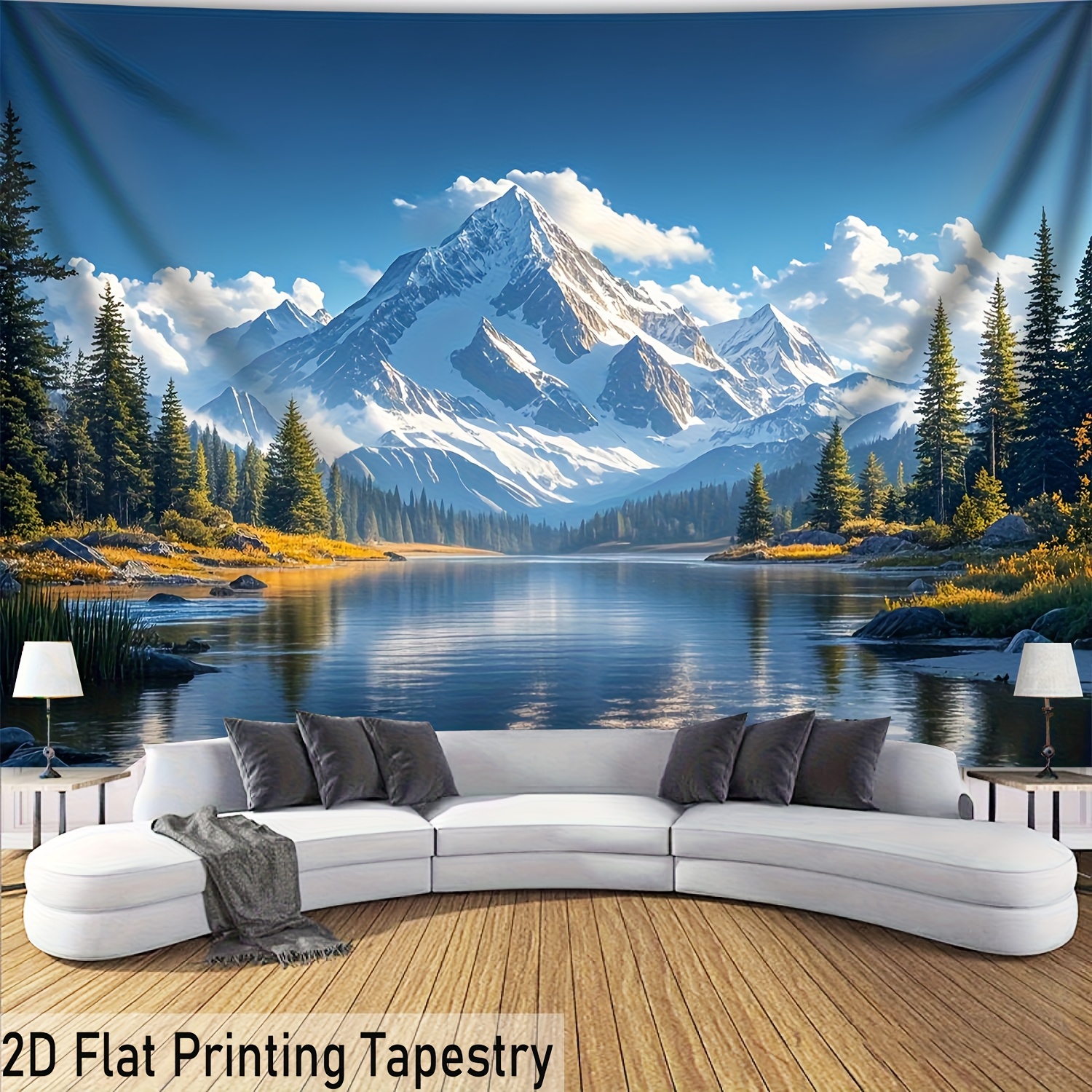 TEMU 2d Flat - 2d Flat - [2d Flat Printing] 1pc Ultra Large Size Lake Forest Light And Shadow Natural Landscape Print Tapestry Birthday Gift Room