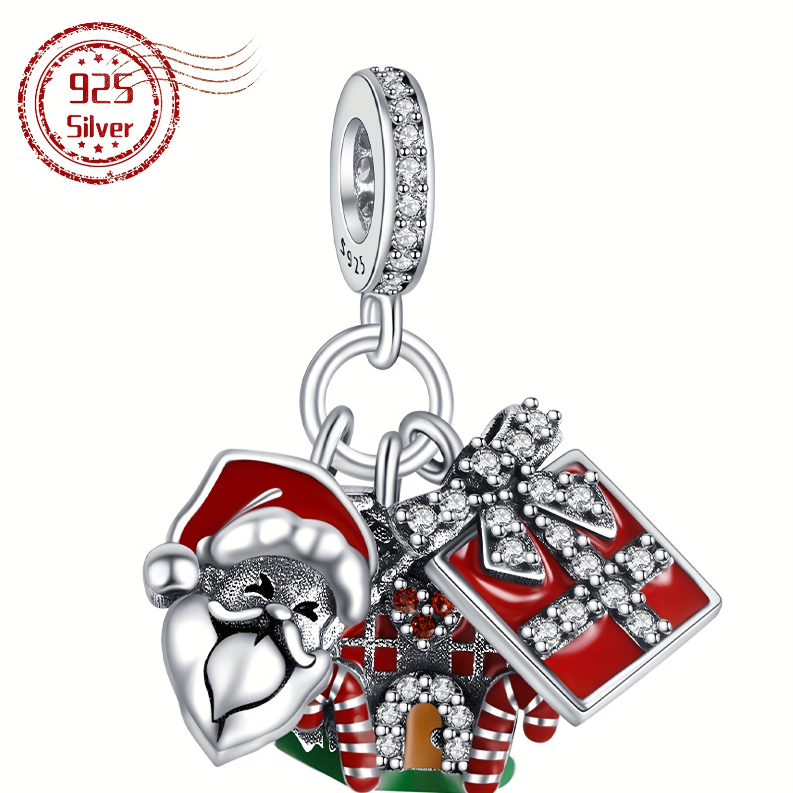 925 Sterling Silver Santa Claus Dangle Charm, Christmas Gift