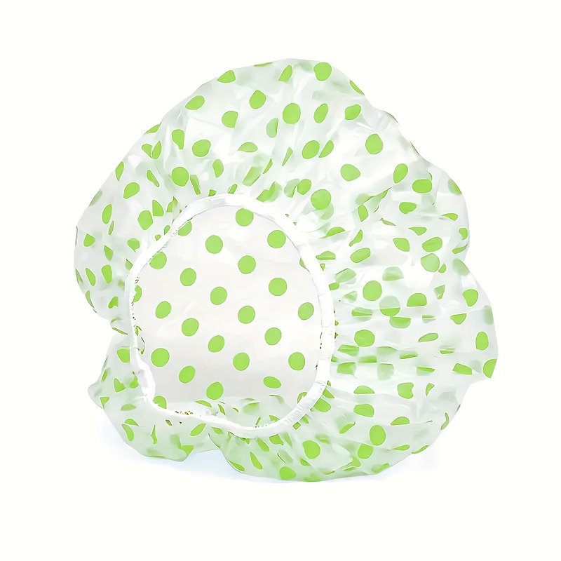 3pcs colorful polka dot shower caps thickened high quality bath hats with elastic band green   patterns for spa salon home use shower accessories details 10