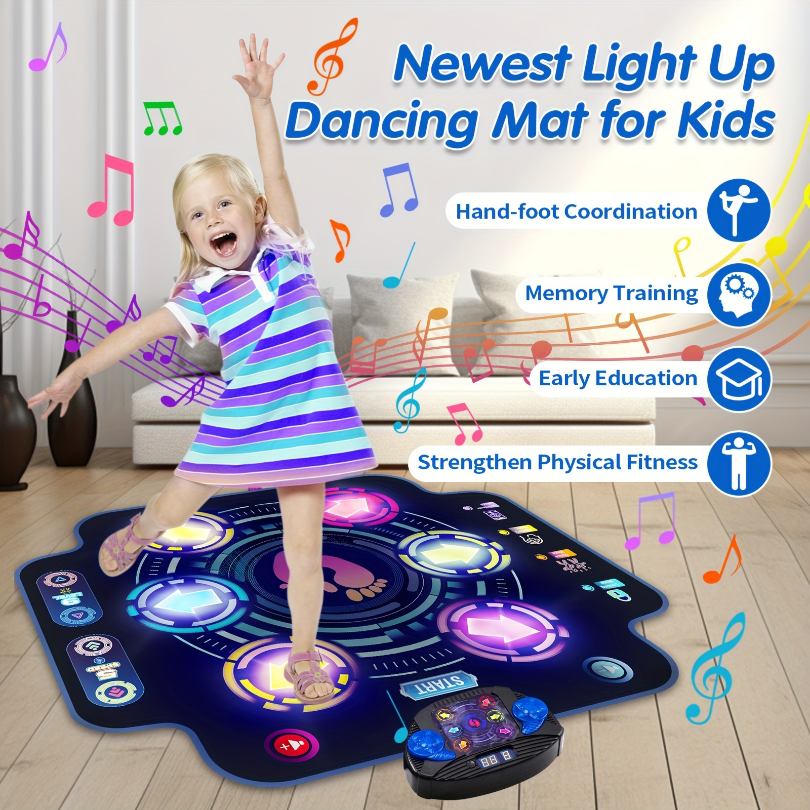 for kids electronic dance pad with light up 6 button music dance game mat with built in music 9 levels and 3 modes birthday gifts toys for girls ages 4 8 8 12 details 4