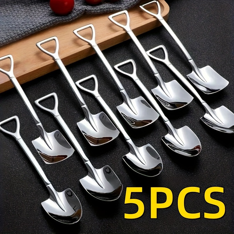 

5 Pcs Stainless Steel Dessert Spoons Set - Creative Cute Watermelon Scoops For Ice Cream, Fruit, Restaurant/cafe Use