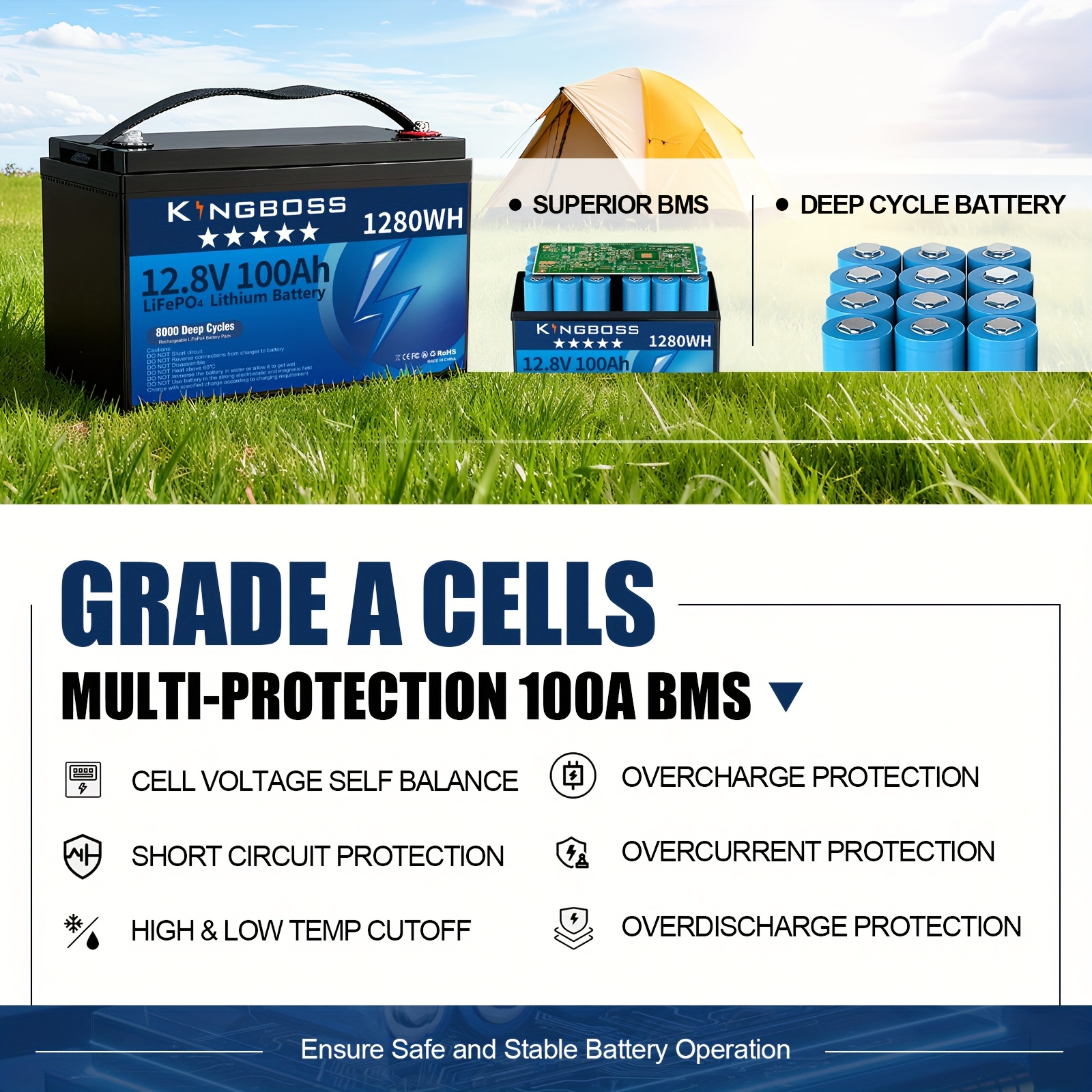 12 8v 100ah lifepo4 battery built in 100a bms - Temu