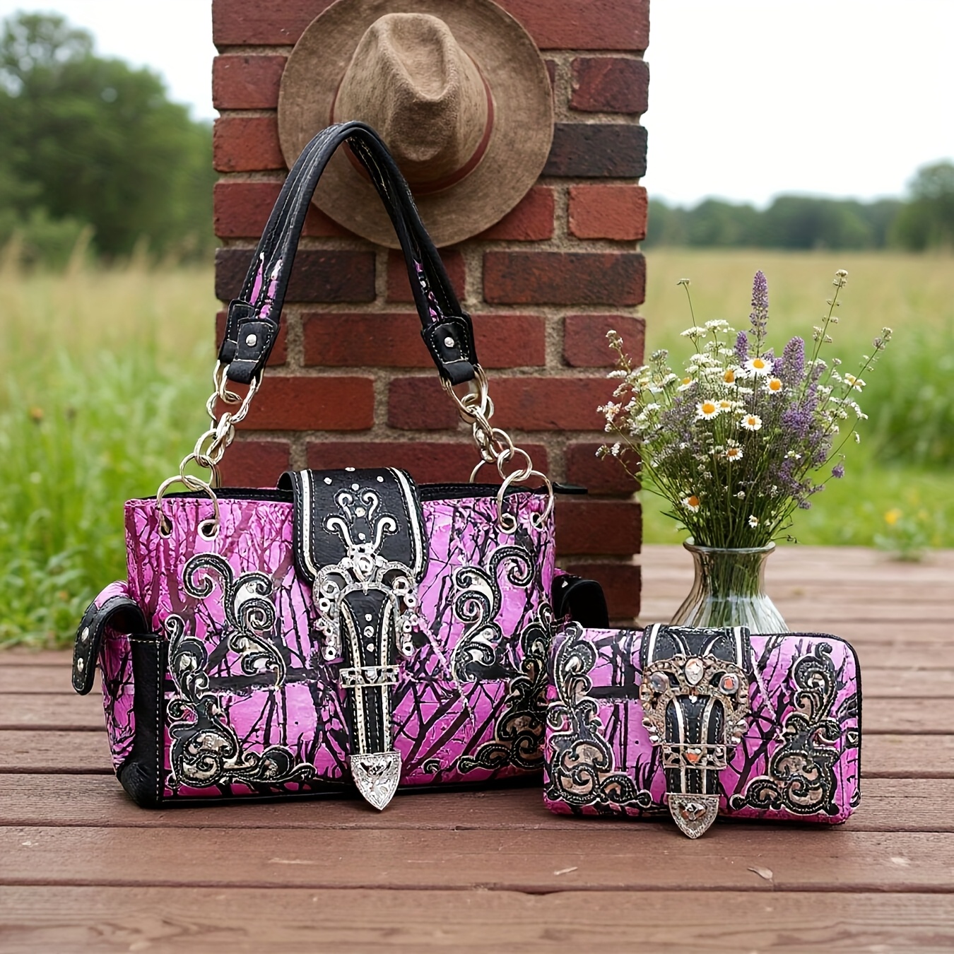 womens western cowgirl crossbody bag wallet set camouflage Temu