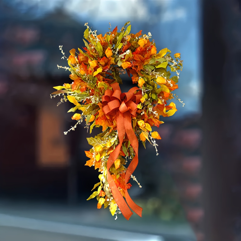 TEMU Halloween Window Sticker - Reusable Self-adhesive Pvc Orange Yellow , Bow And Berry Pattern For Doors And Windows Home Decorations, Halloween Decorations