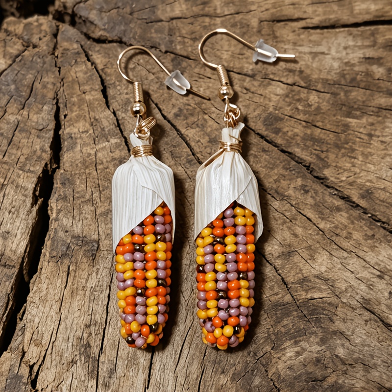TEMU Ensemble de boucles d'oreilles multicolores de graines de pour , Thanksgiving, boucles d'oreilles pendantes en faites à , bijoux ethniques