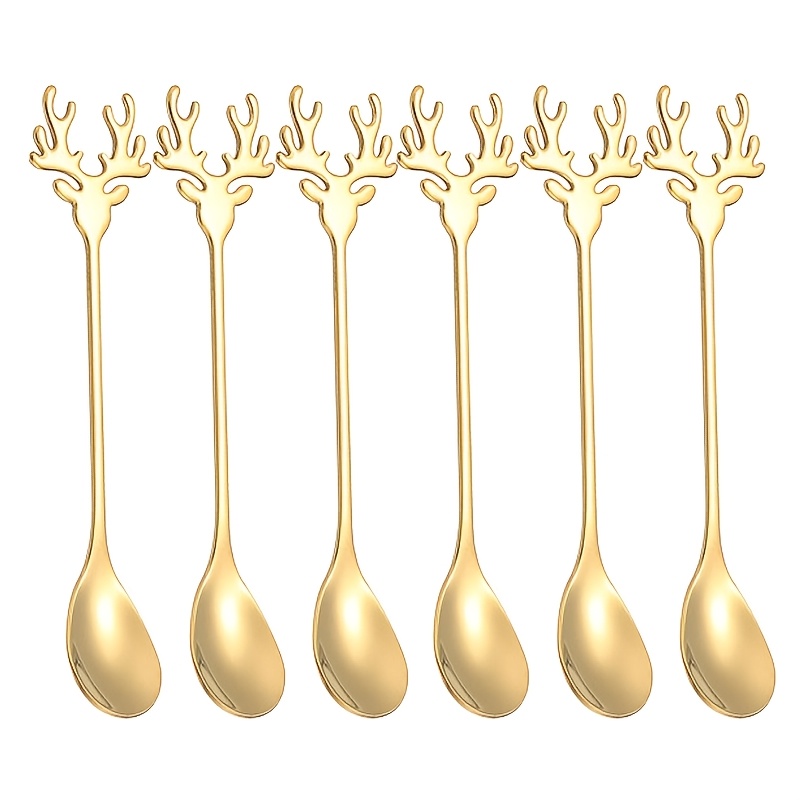 TEMU Ensemble de 6 pièces, Cuillère à café en acier inoxydable de , Cuillère à mélanger, Ensemble de couverts cadeau de Noël, Cuillère à glace,