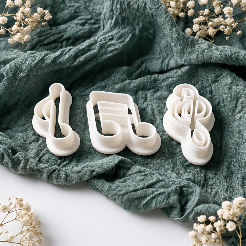 TEMU 3pcs Musical Note-shaped Polymer Clay Cutters, Featuring 3 Classic Musical Symbol Styles: Eighth Note, Half Note, And Treble Clef. Suitable For