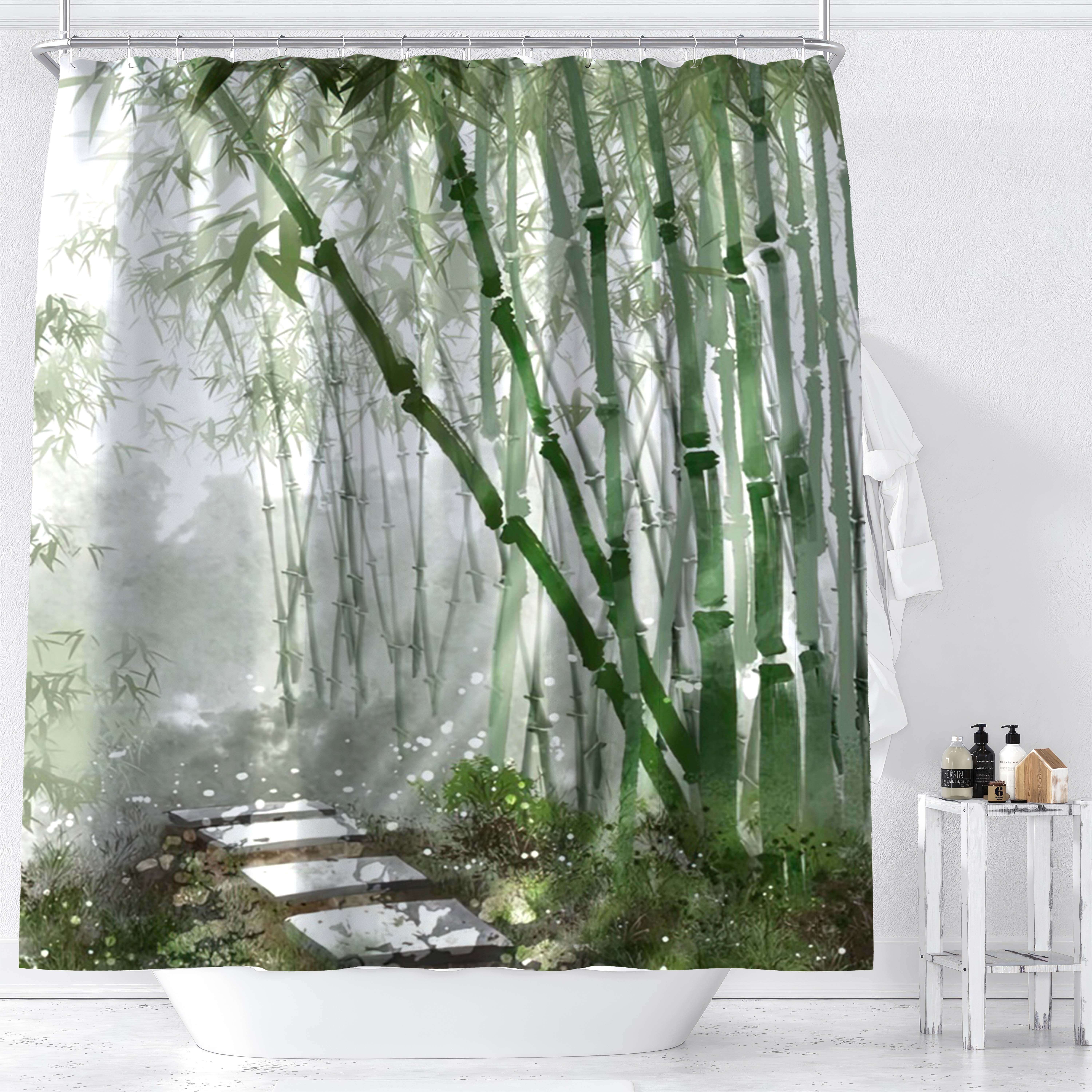 

1pc Bamboo Forest & Stone Path Printed, Greenery Nature Scene Bath Decor, Water-resistant Polyester Fabric For Bathroom