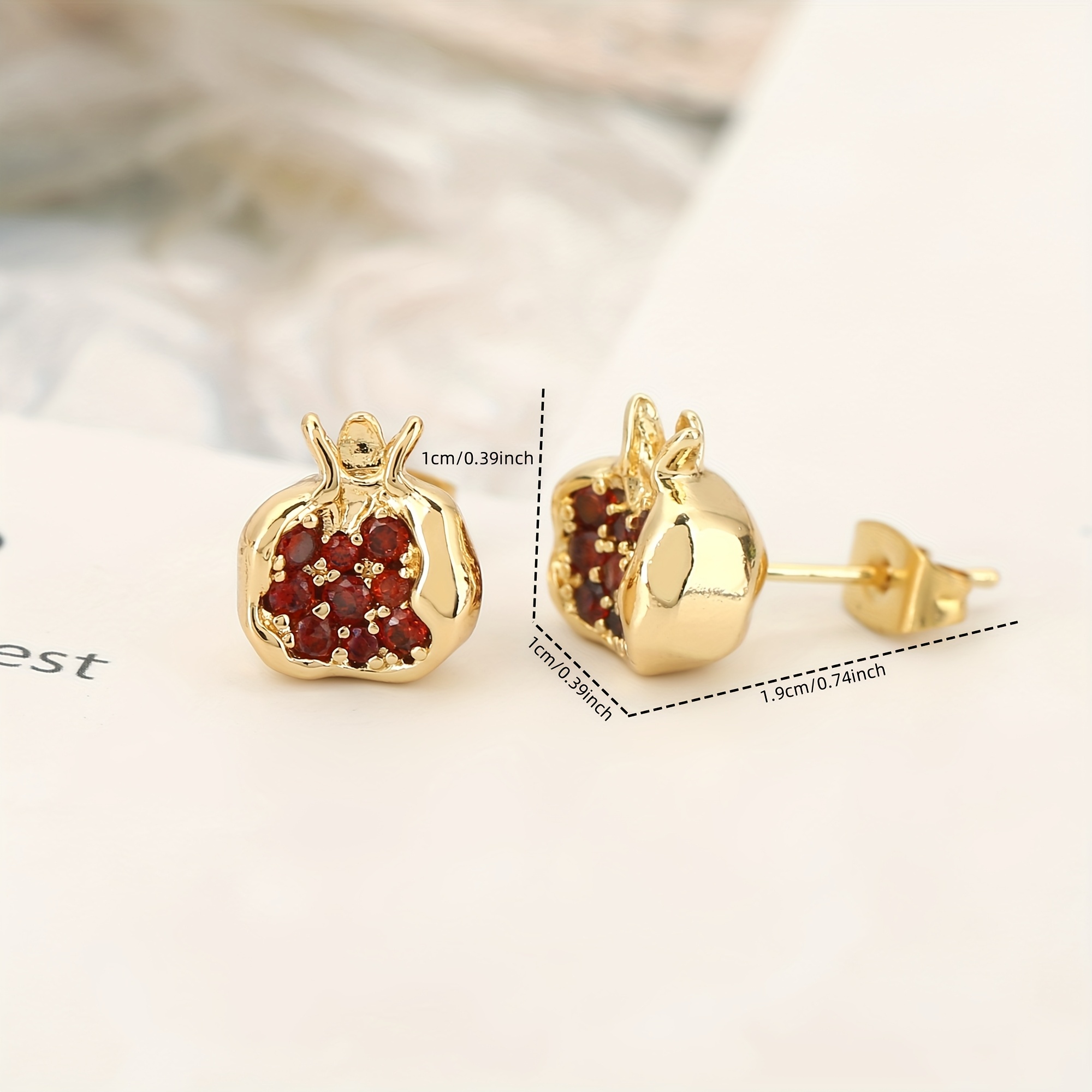 TEMU 1 Pair, European And - Copper With Synthetic Zirconia Inlay - Rust-proof - Exquisite Pomegranate Stud Earrings For Men And Women. Suitable For
