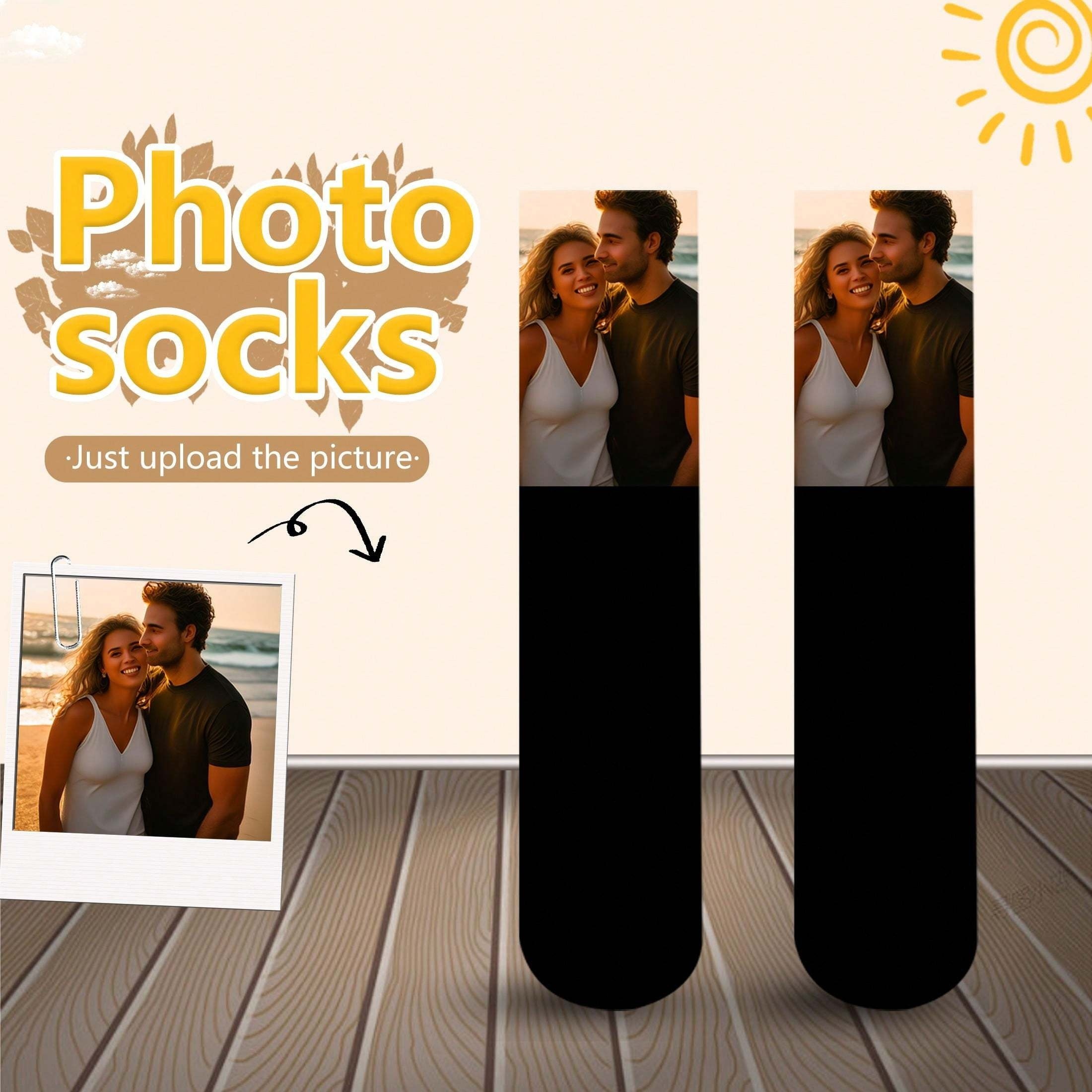 

Custom Couple's Photo Crew Socks - Personalized Mid-calf Socks For , Valentine's Day, Birthdays & Gifts, Fits Eu Size 32-40