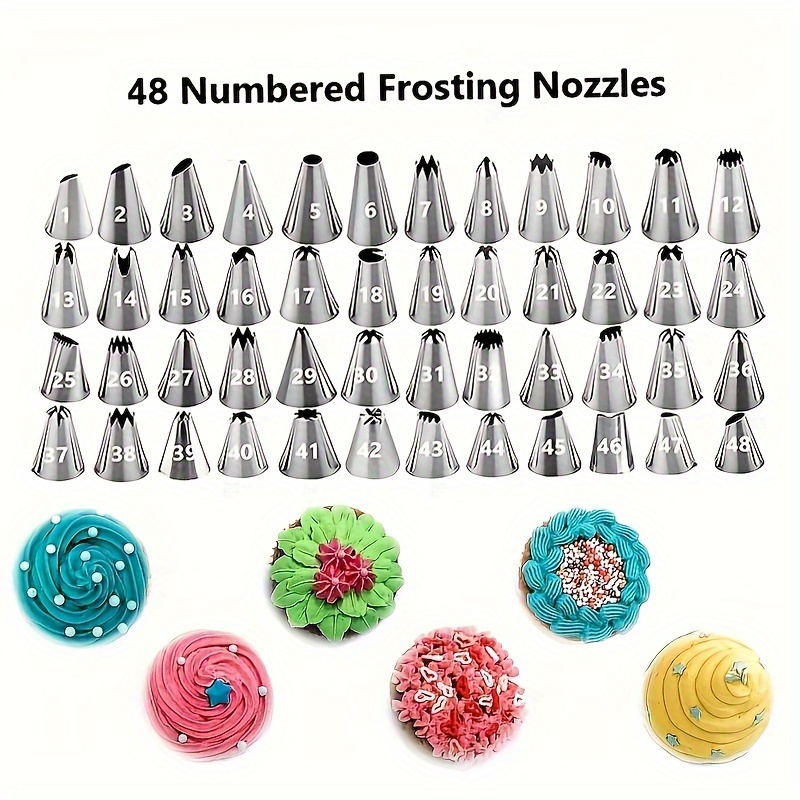 

48-piece Stainless Steel Piping Tips Set - Perfect For Cake Decorating, & Cupcakes - Includes Icing Nozzles & Couplers - Essential Baking Tools & Kitchen Gadgets