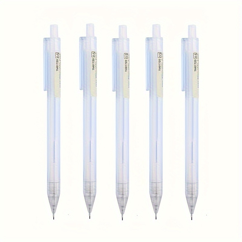TEMU Ensemble de crayons automatiques transparents 5pcs/65pcs, avec crayons de 0.5mm/0.7mm et 60 de crayon HB, belle , adapté à l'écriture - parfait