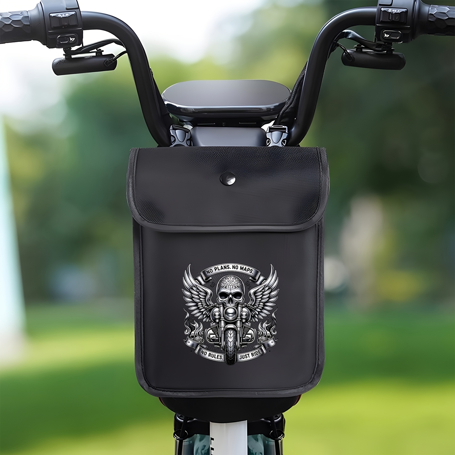 TEMU 1 Handlebar Bag With Wings Motorcycle Flame Print, Bicycle Saddlebag, Electric Bike Saddlebag, Black Fashionable Print Design, Can Hold Keys,
