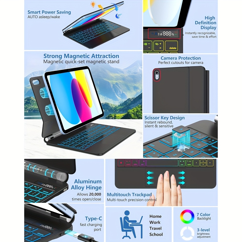 [Solely Magic Keyboard Case2]: Magnetic Attach, Multi-Gesture Trackpad, 7-Color Backlit, Shortcut Keys for Ipad 8.3