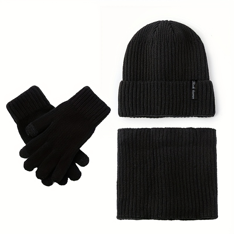 TEMU Set da 3 pezzi con in tessuto e : cappello a maglia, scaldacollo a e guanti per /inverno, elasticit�, foderato, ispessito, caldo, protettivo per