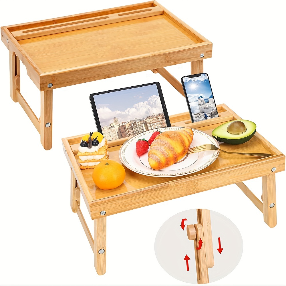 

2pcs Bamboo Bed Tray Table, Valentine's Day Gift, With Adjustable Folding Legs And Phone Holders, 15.7x11x7.2in, Easy To , For Storage, Space Saving, And Easy To Pick Up