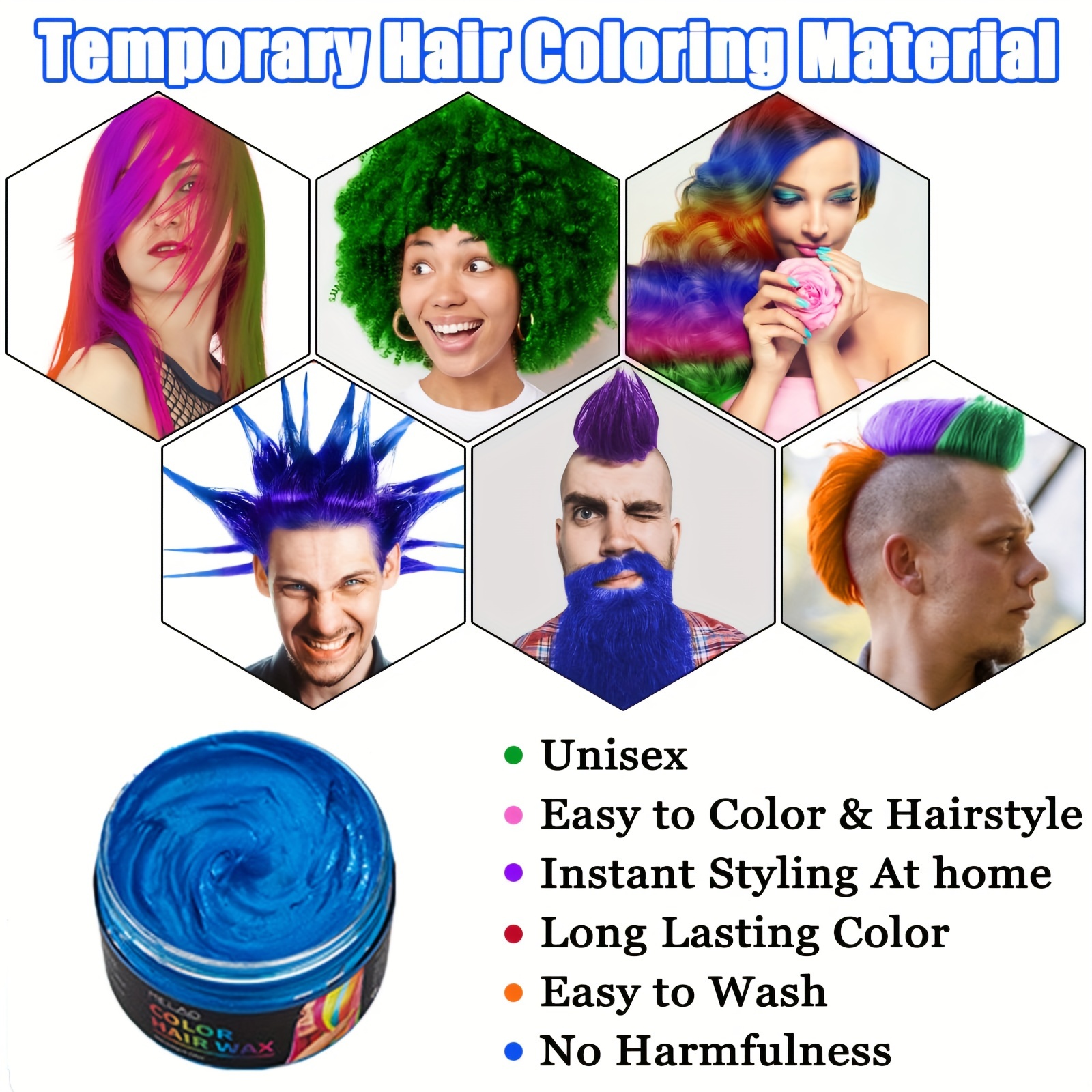 instant hair color wax 9 vibrant colors natural temporary dye for diy hairstyles perfect for halloween parties cosplay more easy to use washable suitable for all skin types hair types hair dye hair dye color permanent details 4