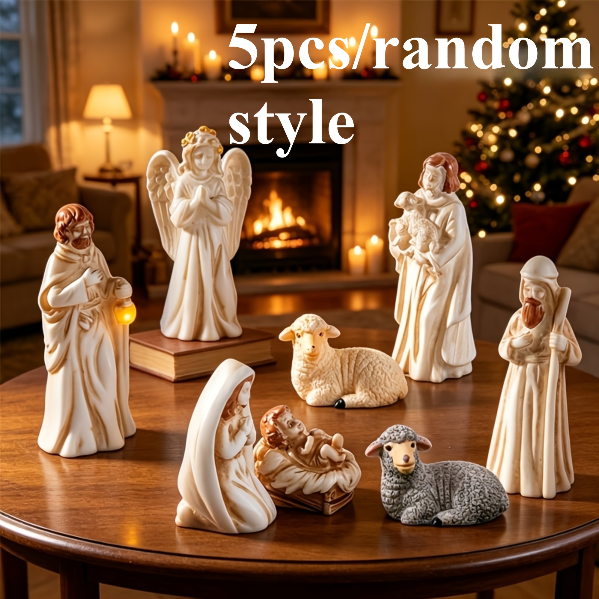 TEMU 5pcs Mini Christmas Manger , Durable Pvc And Resin Material, Suitable For Home Decor - Suitable 14+, Decorative Use , Not A Toy (random Style)