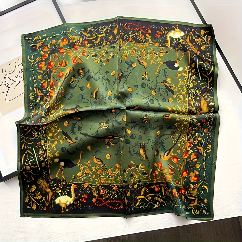 TEMU Sciarpa quadrata elegante e in 100% , con a e con animali. Un accessorio versatile come sciarpa, scialle o foulard per borse, realizzato in