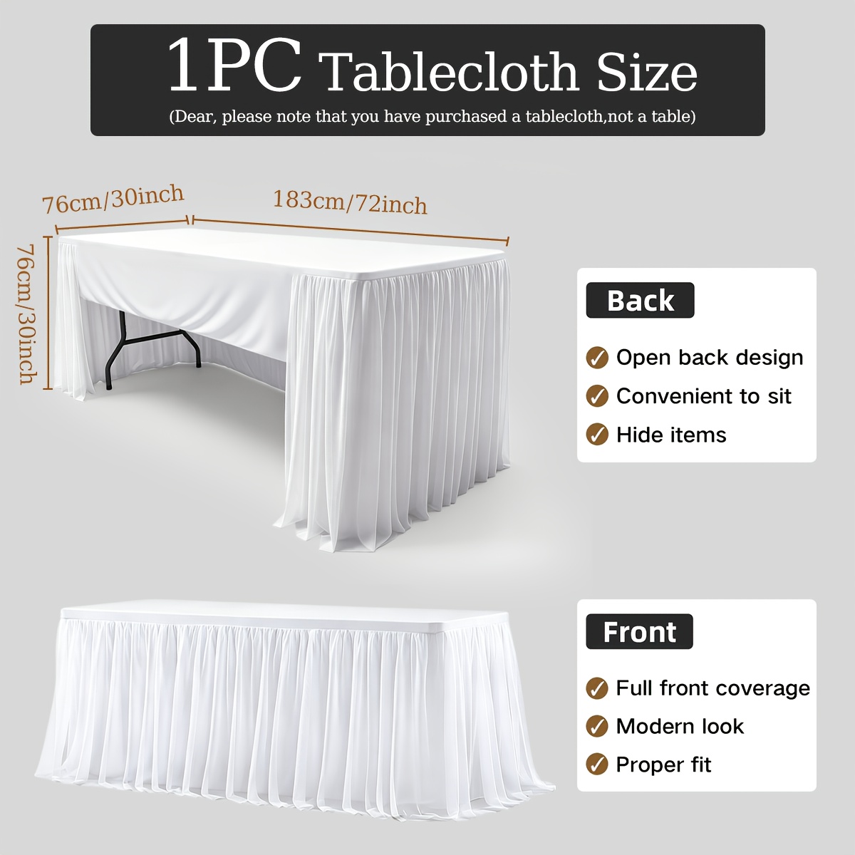 TEMU 1pc Back Open Tablecloth, Elegant Pleated Table Skirt, Suitable For Indoor Or Outdoor, For Weddings, Ceremonies, Birthdays, Party Table