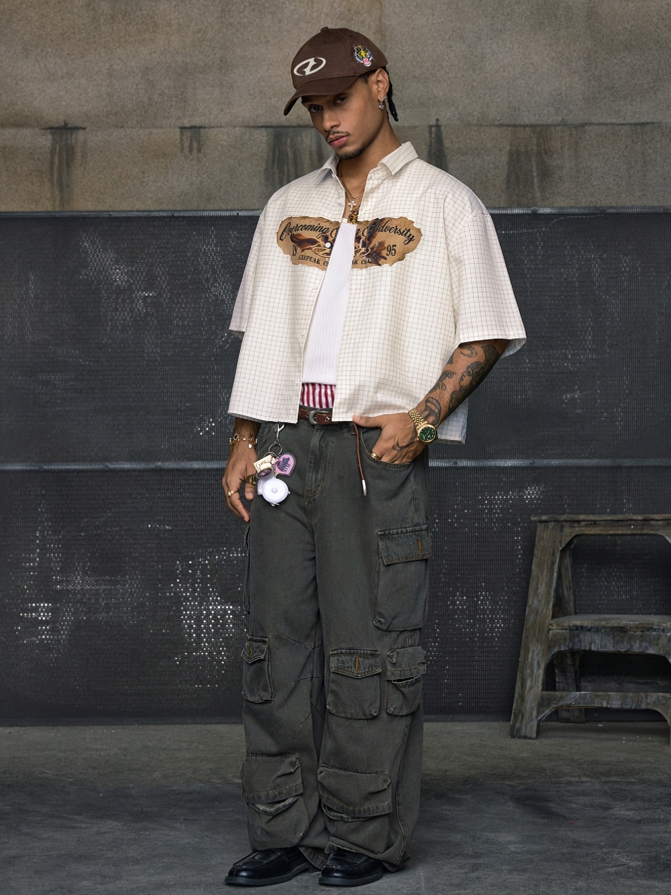 mens vintage   print short sleeve cropped shirt in   style