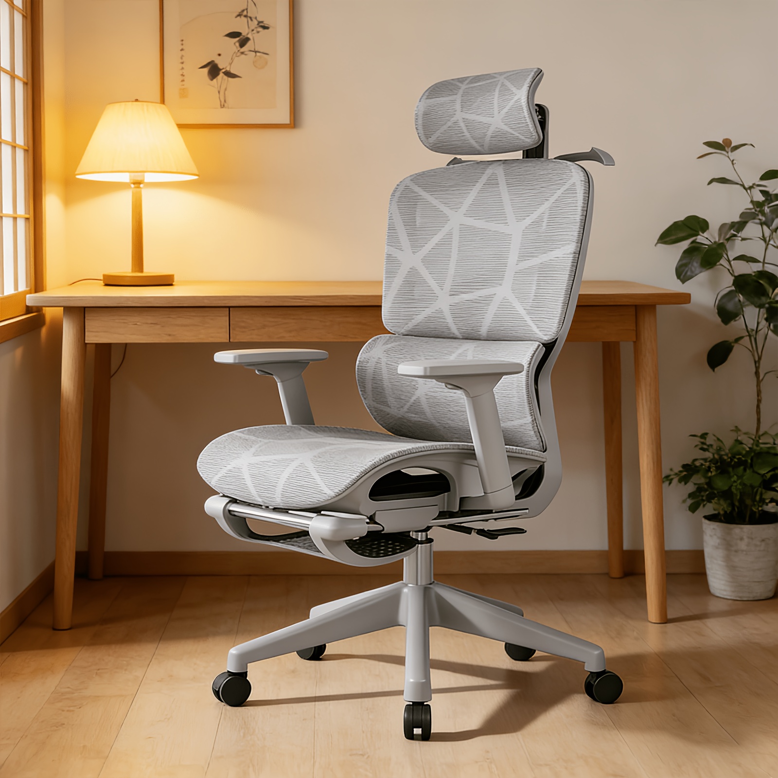 TEMU Adjustable Office Chair, Ergonomic Desk Chair With Mesh Fabric Cover, Adjustable, Swivel, With Armrests And Headrest, Gray