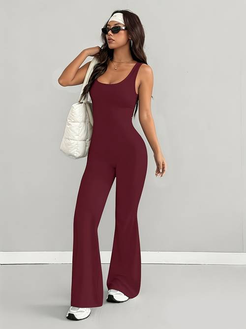 item picture womens jumpsuit fitted casual u neck solid color minimalist fashionable comfortable fit outdoor street commuting beach parties y2k summer multifunctional elastic vest and bell pants