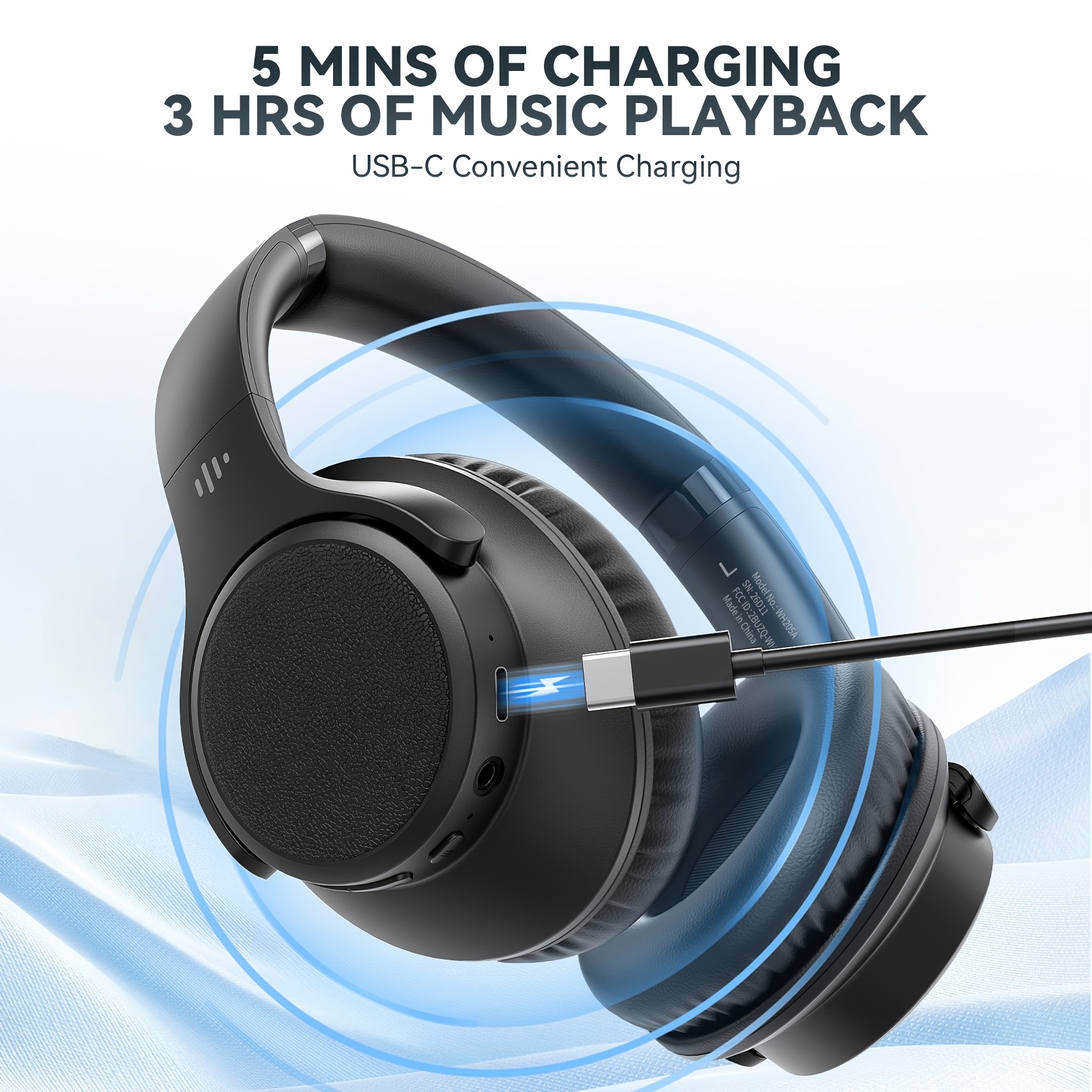 KVIDIO Bluetooth 6.0 Wireless Headphones, 65 Hours Playtime, Sealed Type, Microphone Included, Soft Earmuffs &Light Weight for Prolonged Waring for PC/Travel/School/iPad
