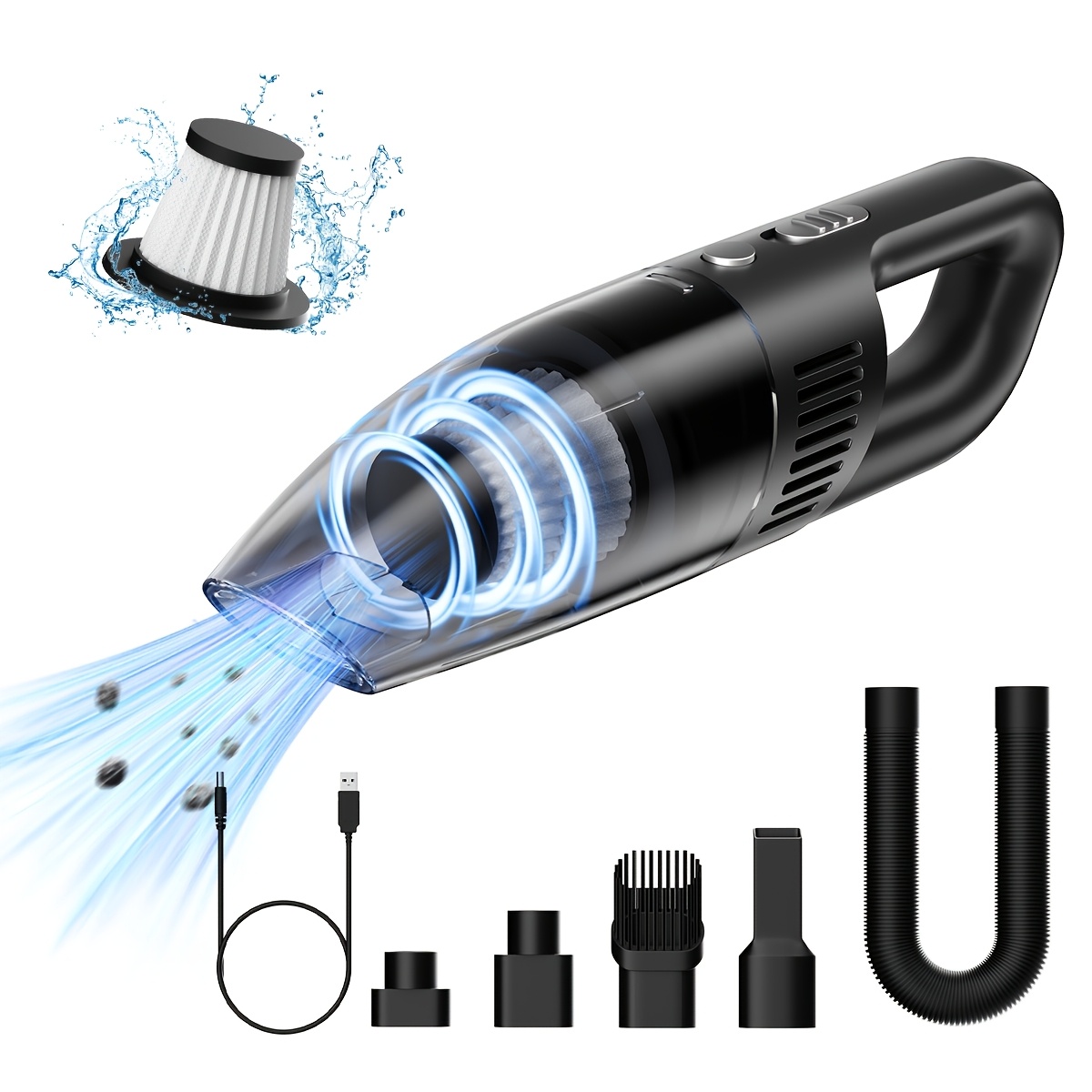 Portable Vacuum Cleaner, Wireless Handheld Model with Integrated Blowing And Suction, 4 Accessories, 2 Replaceable Filter Cartridges, Cyclone Suction, Fast Dust Blowing, 2000mAh Lithium Battery, USB Charging Model, Suitable for Cars And Homes