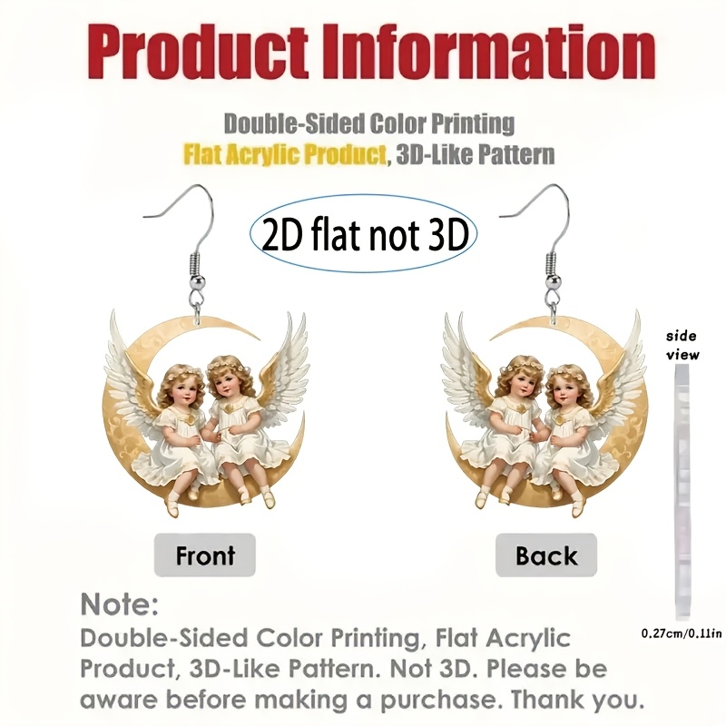 Vintage Cute Angel Sisters Acrylic Simulation Earrings