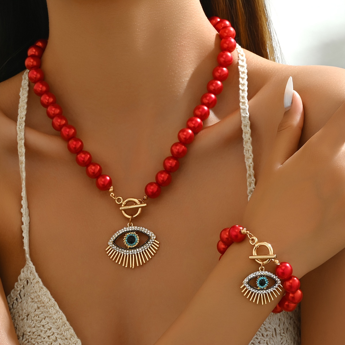 

2pcs & Eye Pendant Jewelry Set - , Plastic, No Plating, For /gifting, All- Women's Fashion Accessories