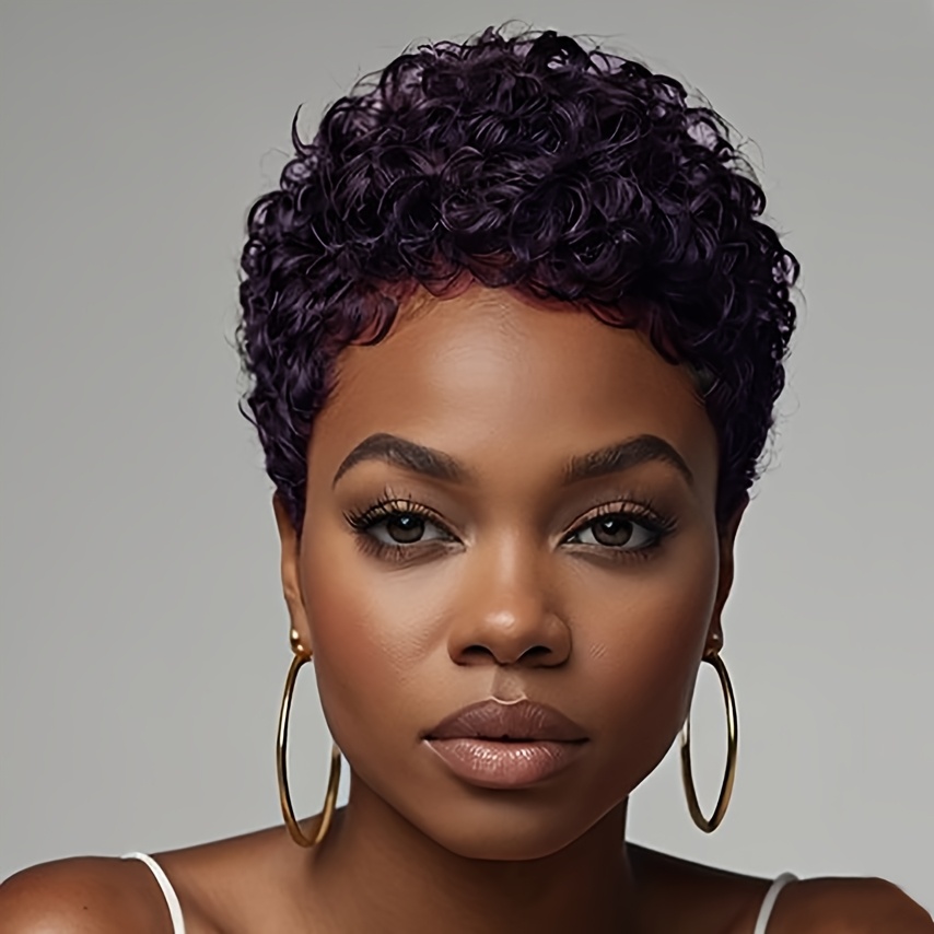TEMU Nicelatus Short Burgundy Afro Curly Wig - Elegant Cut Synthetic Hair For Women, 120% Density, Halloween, Christmas Parties & Music Festivals
