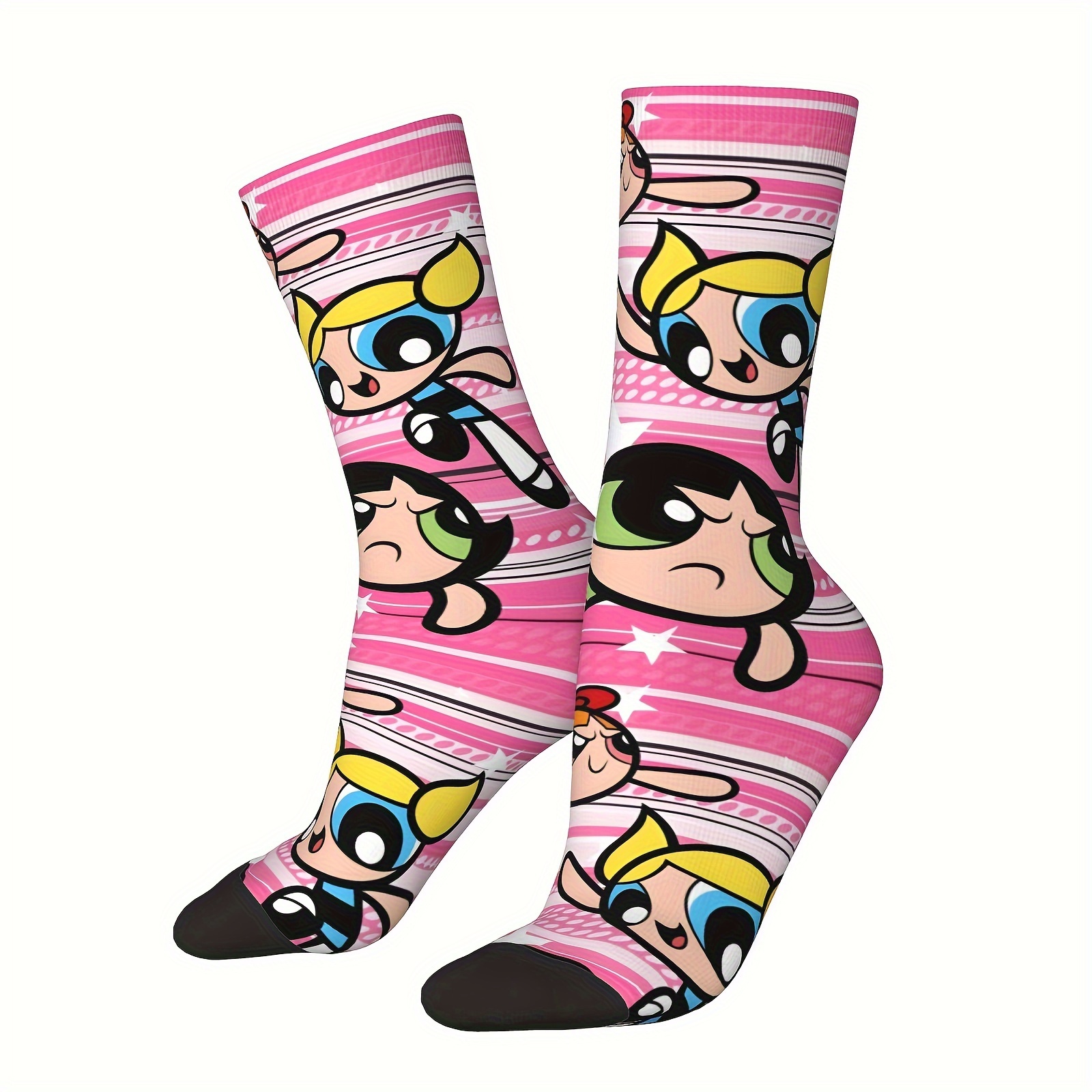 

Cute Happy Cartoon Girls Pattern 1 Pair Men's Mid-calf Crew Socks, Breathable Comfy Casual Socks Sweat-absorbing Fashion Sports Socks For Basketball Running