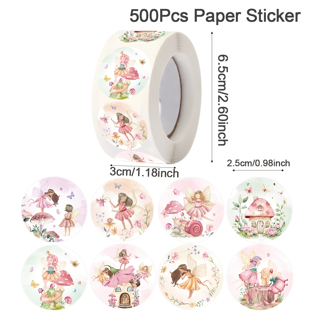 TEMU Set Of 500 Round Stickers Featuring Flower Fairy And Mushroom Designs, Perfect For Wrapping Gifts, Scrapbooking, Decor, And As Party Favors For