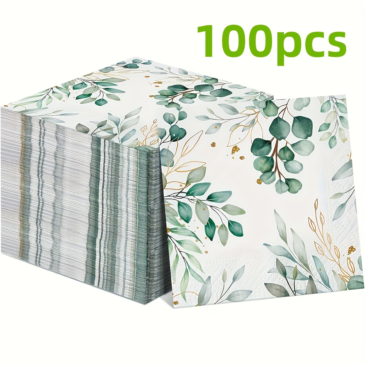 TEMU Weiche und robuste Einwegservietten mit Eukalyptusblatt-Design, erhältlich in Packungen mit 100, 60 oder 40 Stück. Diese 2-lagigen