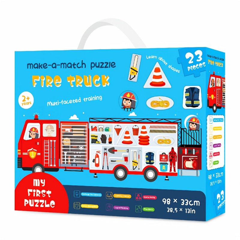 Image of Fire Truck & Ambulance Floor Puzzle For Kids Ages 3+ (23pcs) – Large 98x33cm Educational Jigsaw Toy | & | Portable Cardboard Box