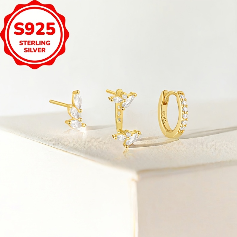 3pcs S925 Silver European Fashion Stackable Stud Earrings Set