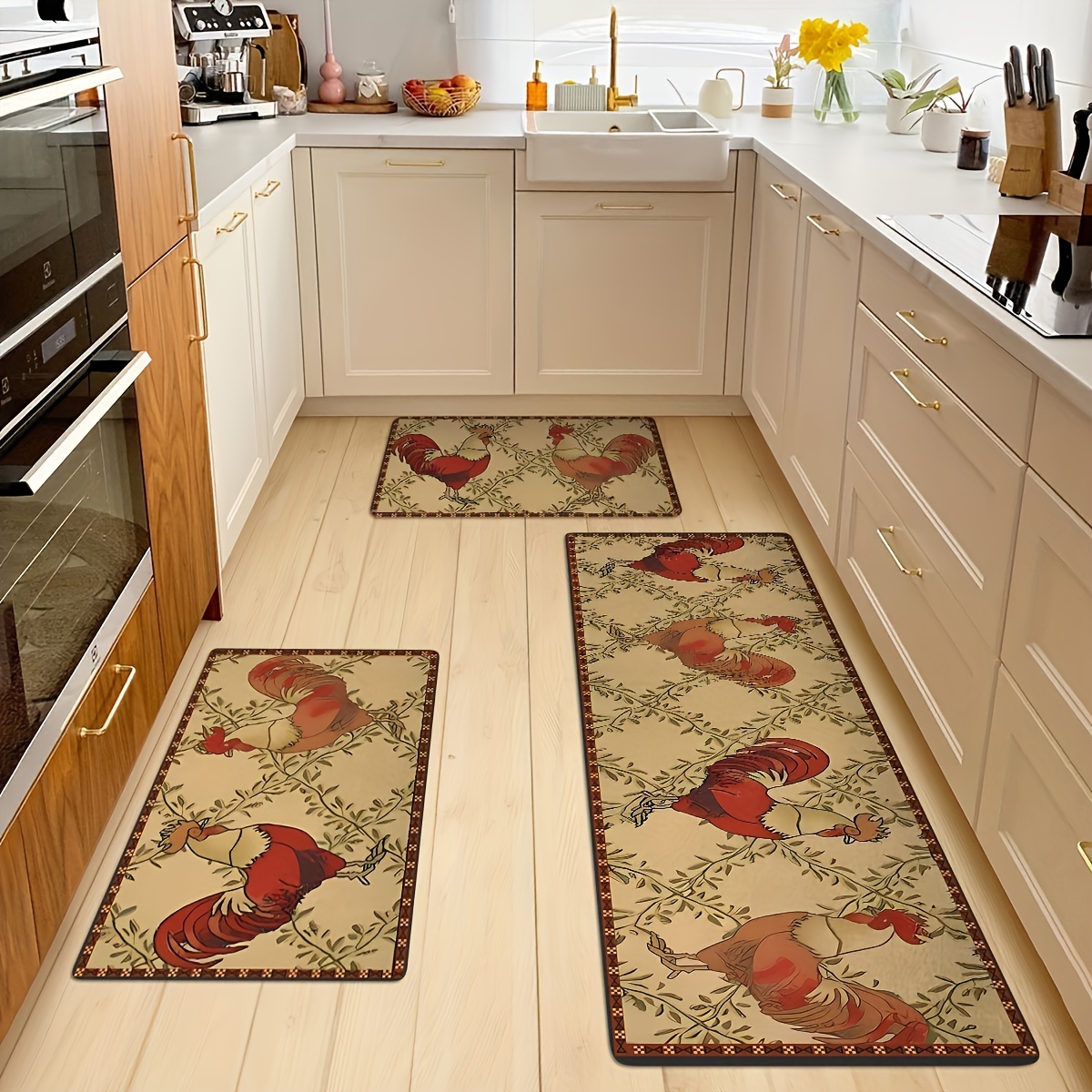 

3pcs/set Rooster Pattern Floor Rug, Non-slip Absorbent Carpet, Three-piece Bathroom Mat Set, Thick Carpets For Kitchen, Home, Office, Sink, Laundry Room, Bathroom, Home Room Decor, Spring Summer Decor