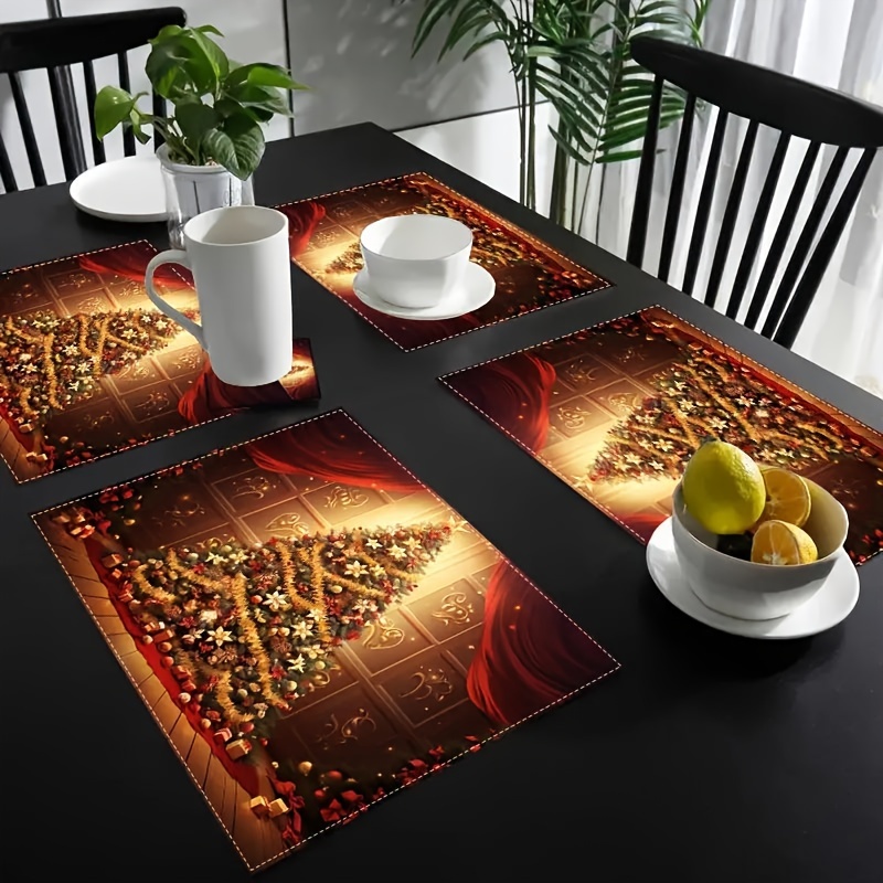 

4-pack Christmas Woven Polyester Place Mats For Farmhouse Decor, Indoor Kitchen Celebrations, Anniversary Dinners, And - Washable Rectangle Table Mats For Holiday Banquets