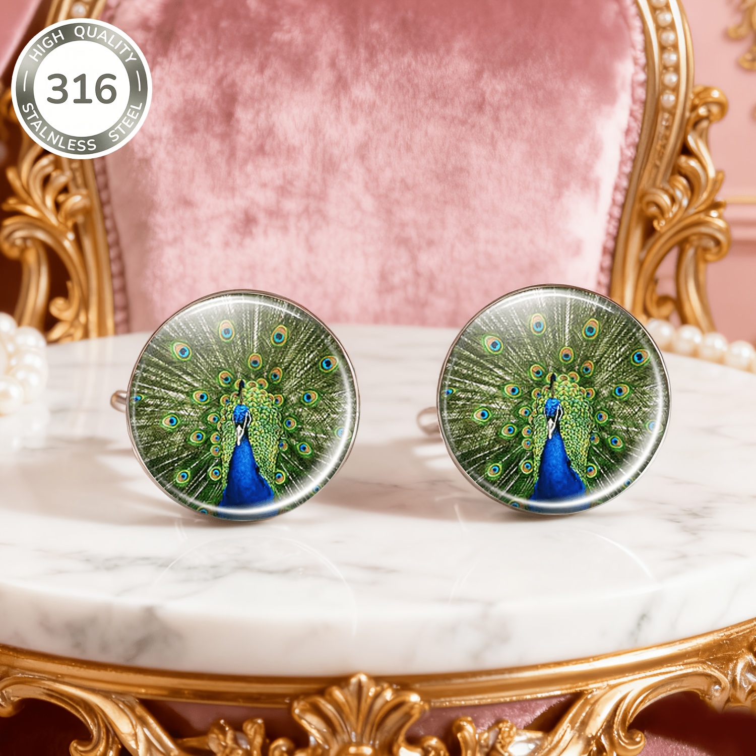 2pcs Set of Non-Piercing Peacock Tail Earrings and Studs