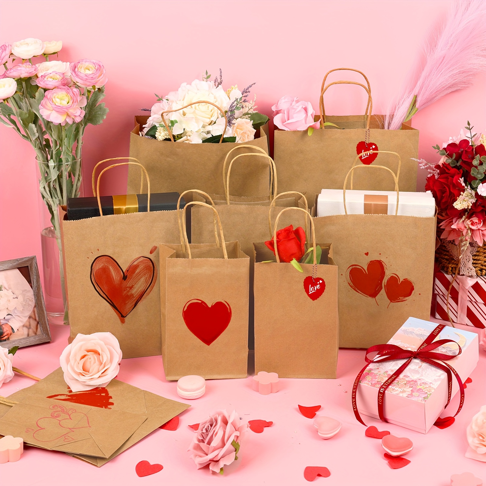 

90/150/180pcs Brown Paper Bags (8/10/12.6 Inches), Sizes, Regular Bags, Business Leather Paper Bags With Handles, Shopping Bags, Retail Bags, For Valentines Decorations, Gift Wrapping