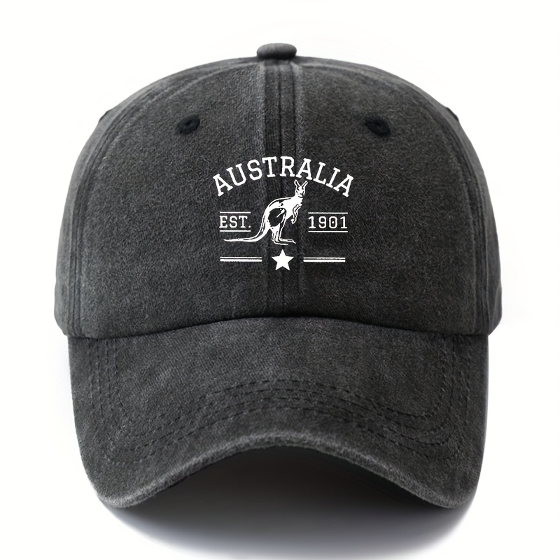 TEMU Casquette de baseball unisexe tendance et polyvalente avec imprimé de lettres AUSTRALIA, motif , rétro délavé, légère, à bord incurvé, casquette