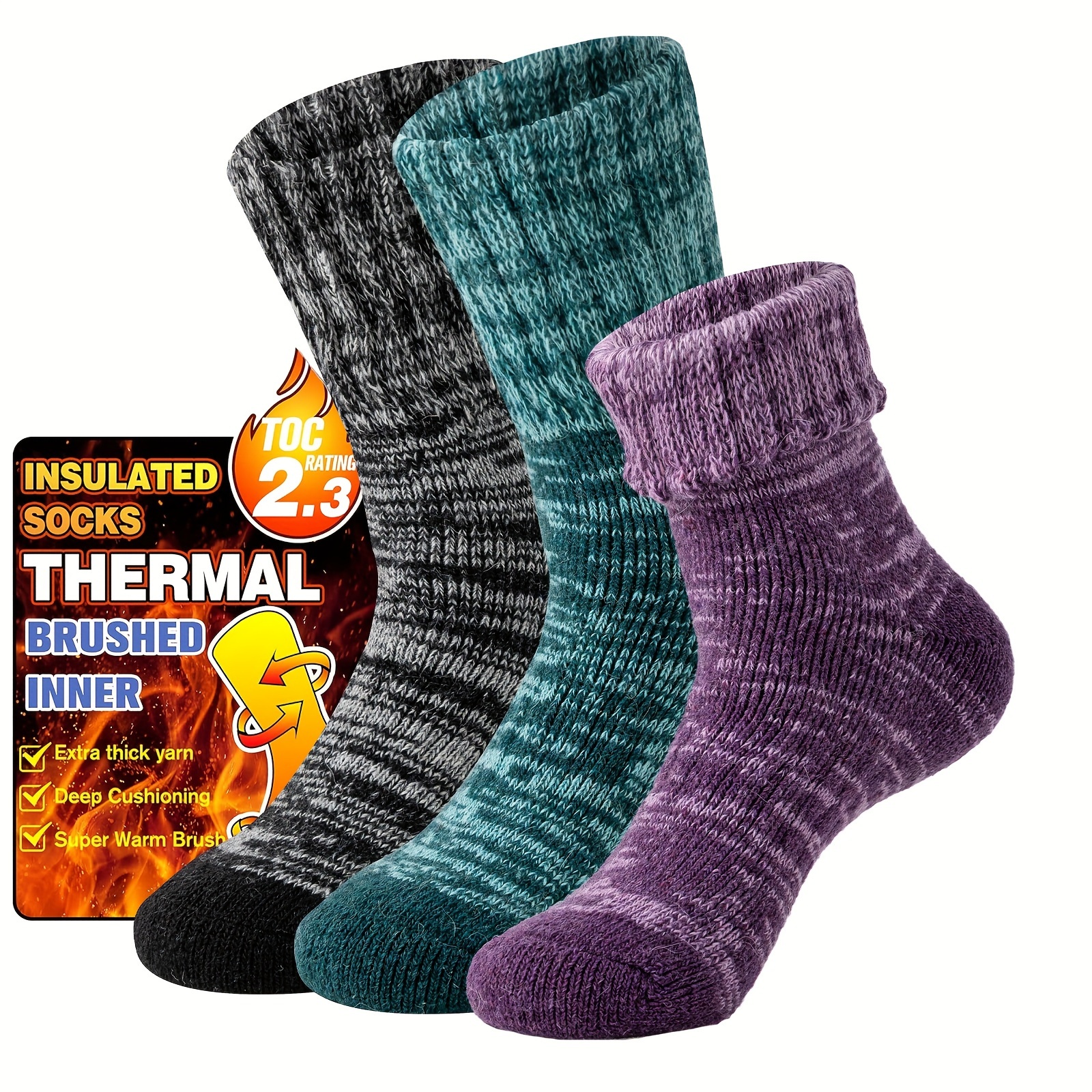 E-shop 3 Paar Wollsocken für Damen & Herren – Warme Thermosocken für Wandern, Ski, Winter, Dicke Stiefelsocken für Kälte