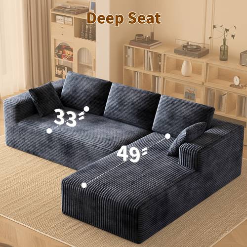 extra large l shaped sectional sofa with right chaise modular plush cloud couch no tools assembly minimalist metal frame soft corduroy fabric for living room home theater